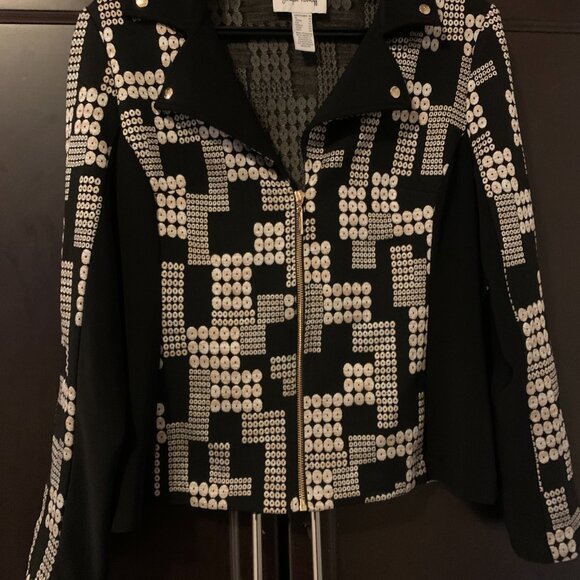 Joseph Ribkoff Printed Jacquard Jacket - Size 12 - Gold hardware moto jacket - Picture 12 of 12